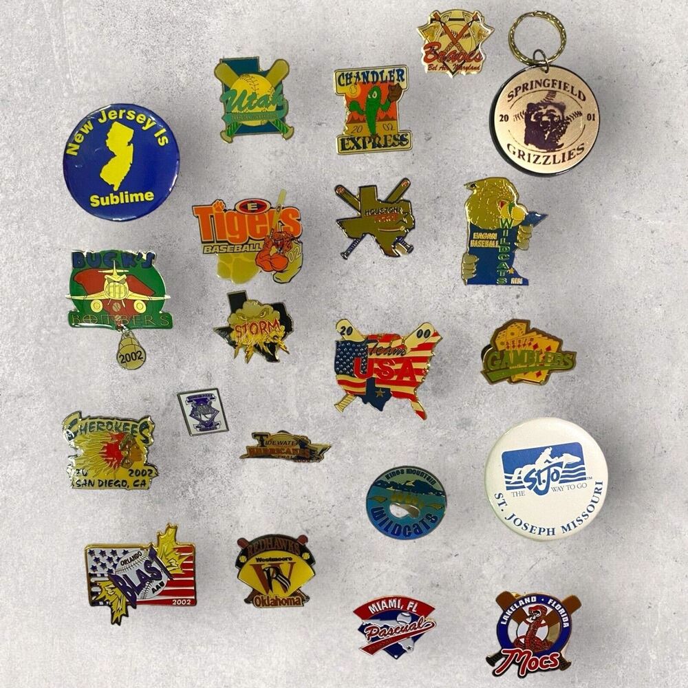 Lot 21 Mixed Enamel Lapel Pins Sports Travel USA Advertising Keychain Button
